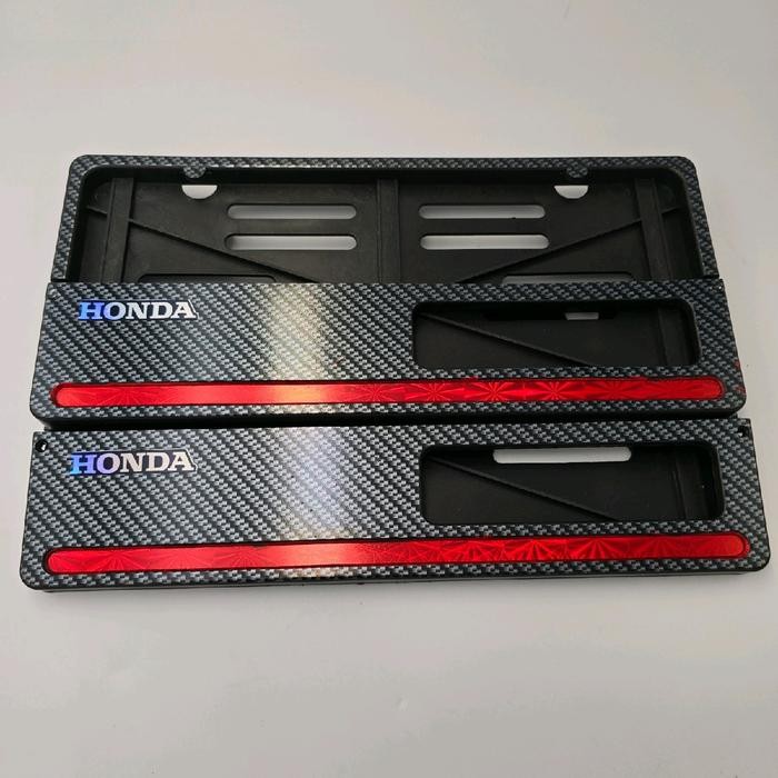 1 Pasang Dudukan Plat Nomor Karbon List Warna Plus Stiker Tempel Hologram Honda - Rumah Plat Nomor