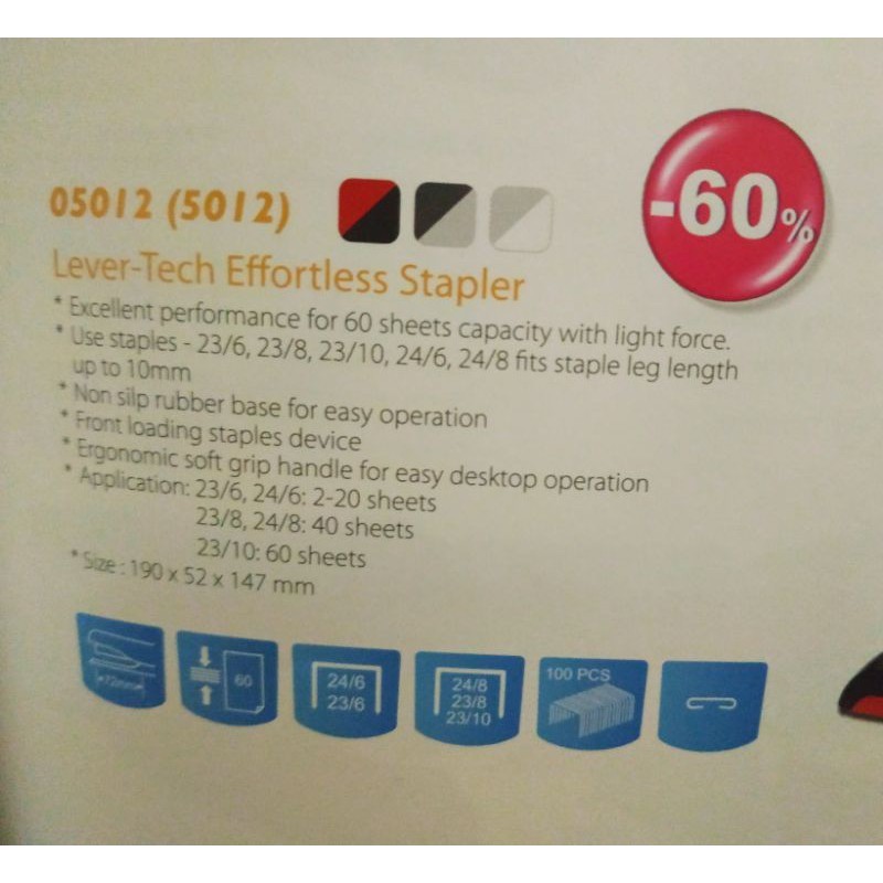 

Stapler EFFORTLESS Tanpa Tenaga Kw-Trio 5012 BONUS ISI, MAX 70 lembar.