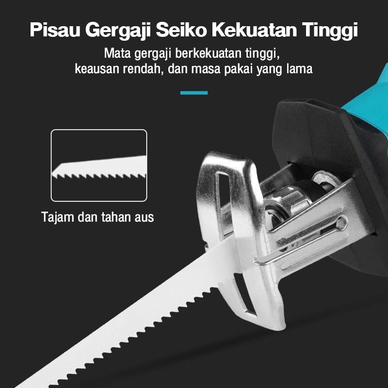 REAIM MESIN RECIPROCATING SAW CORDLESS GERGAJI KAYU BESI BATERAI KOPER ALAT PEMOTONG GERGAJI KAYU