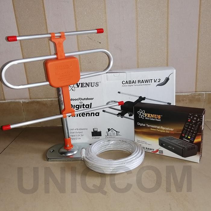 Paket Antena Venus Cabai Rawit + STB DVBT2 Venus Cabe Rawit *