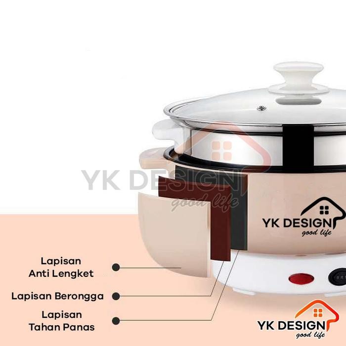 TERBARU.. YK DESIGN YK-803 PANCI LISTRIK SERBAGUNA KUKUSAN STEAMER STAINLES