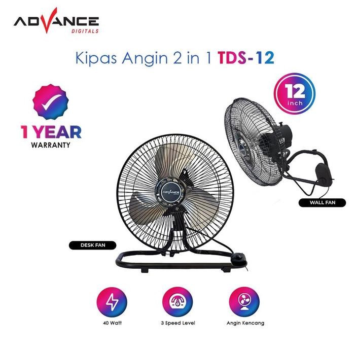 SendToday- Kipas Angin Advance Tds-12 2In1 Kipas Dinding / Meja Kipas Angin 12 Inch