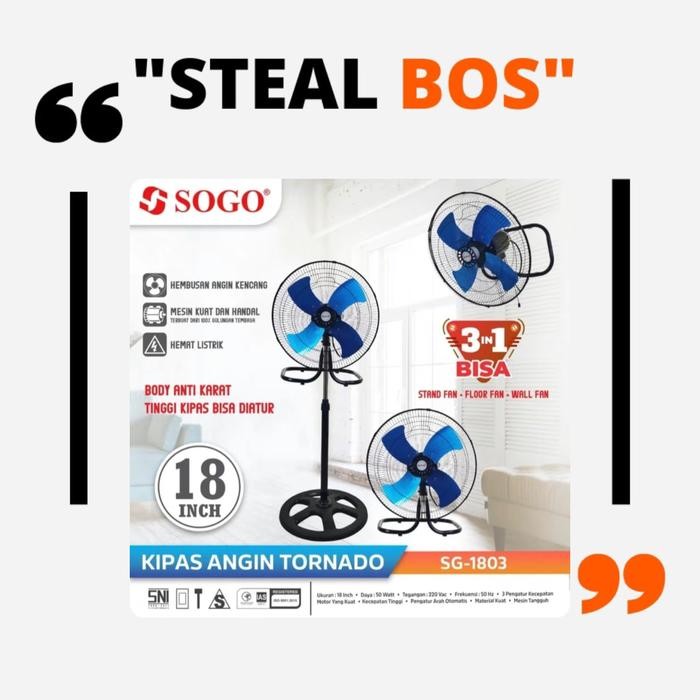 SendToday- Kipas Angin Besi Tornado Sogo 3In1 18 Inch (Sg-1803)