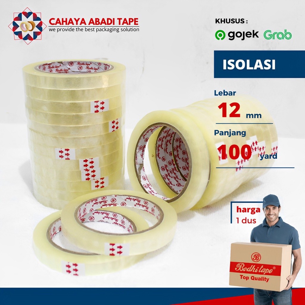 

ISOLASI TERMURAH PER DUS 12MM/24MM X 100 YARD KHUSUS