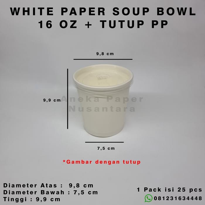 Kenanganpawon White Paper Soup Cup 16 Oz + Tutup Plastik Food Grade