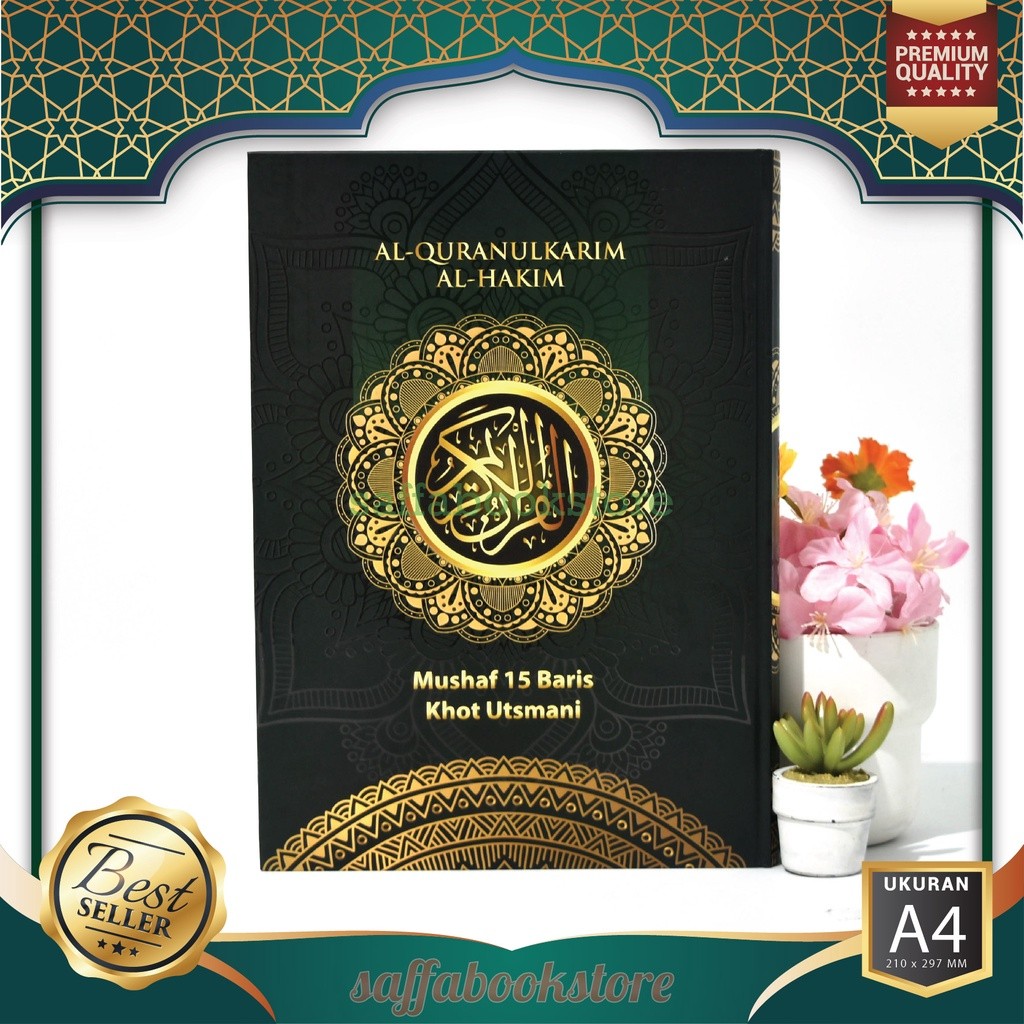 Al-Quranulkarim Al Hakim A4 Mushaf 15 Baris Khot Utsmani Tanpa Terjemah, Alquran Wakaf ukuran Besar,