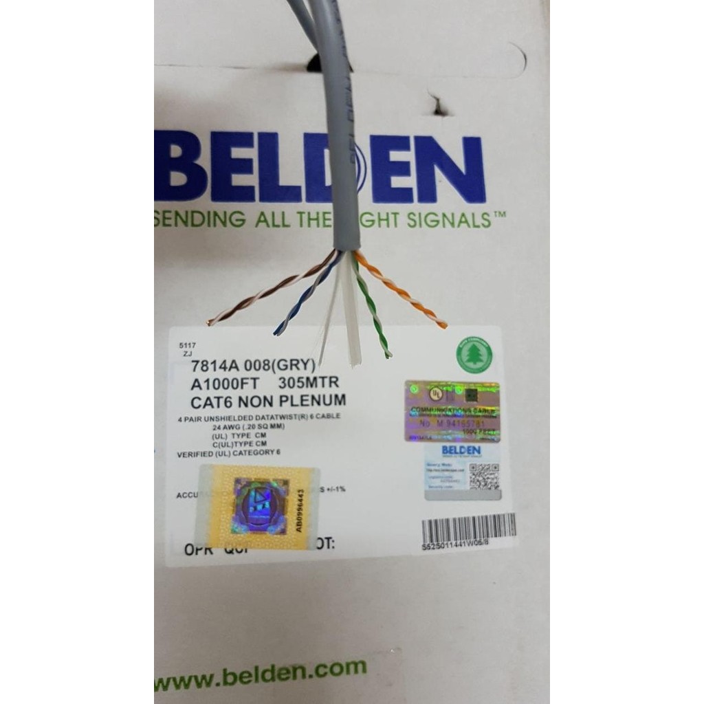BELDEN KABEL UTP CAT.6 , 24 AWG , 4 PAIR , GREY ( 7814A ) ORIGINAL