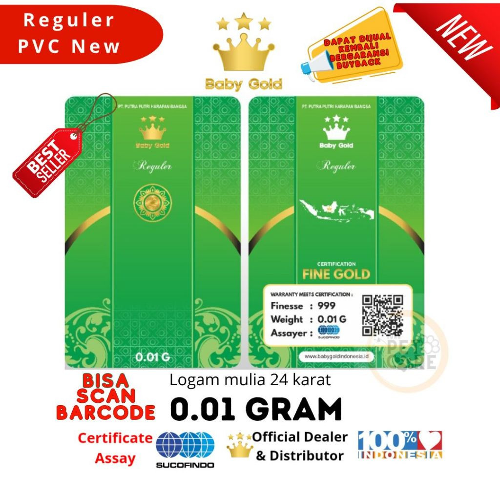 BABY GOLD PVC 0.01 GRAM EMAS MINI LOGAM MULIA