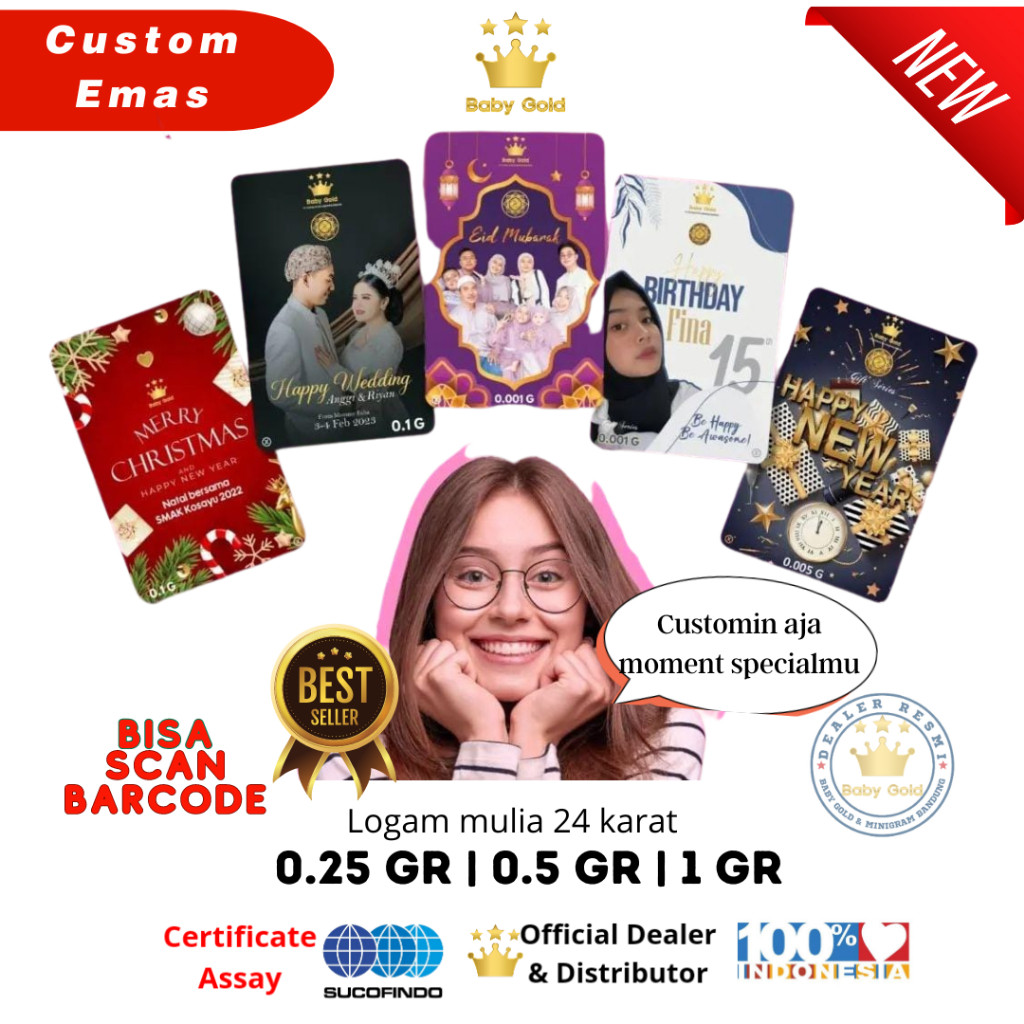 CUSTOM EMAS BABY GOLD 0.25 0.5 1 GRAM EMAS MINI 24K