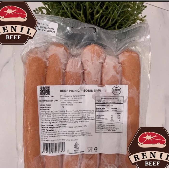 

BeliSkrg,KirimHariini- Sosis Beef Picnic EL-Primo Premium 1KG (ISI 18pcs)