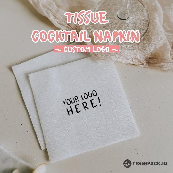 Tissue Cocktail Napkin White - Cetak logo