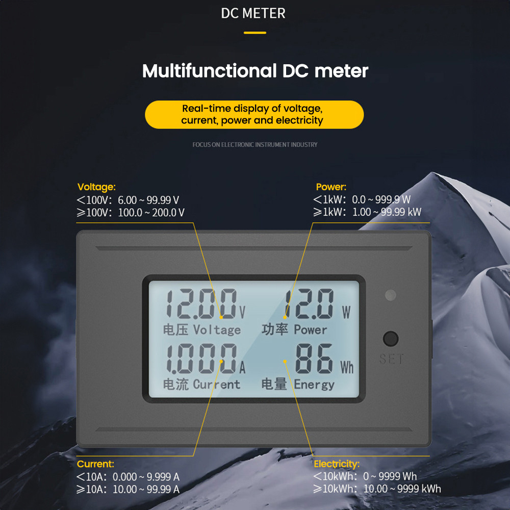 DC Voltage Meters 20A 50A 100A/DC 6-200V Digital LED Monitor Power Energy Voltmeter Voltage Current 