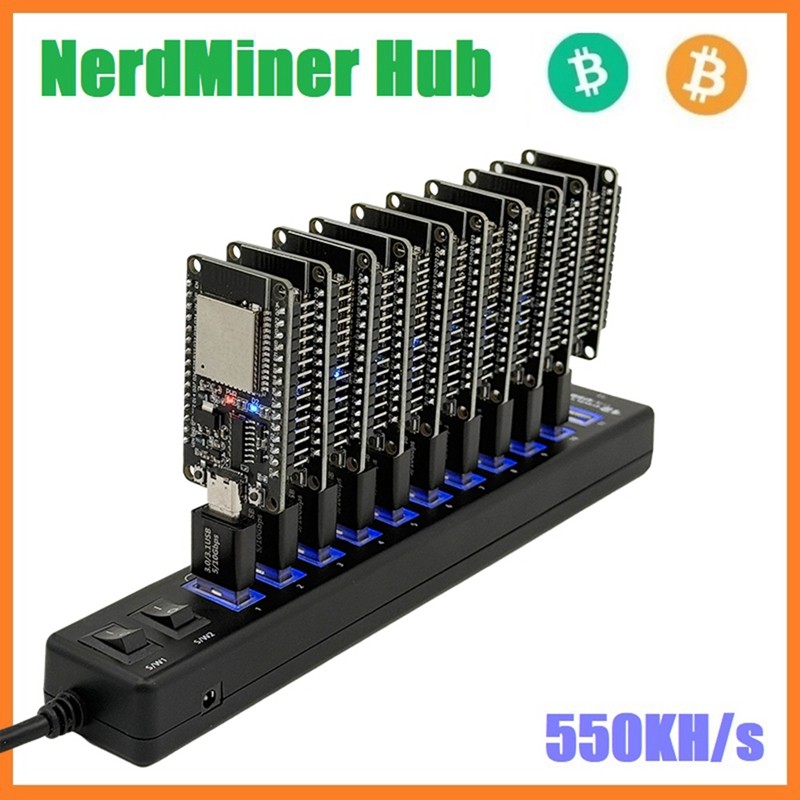 A69F-Nerdminer Hub 550KH/S Solo Lottery Miner 10X55k Miner Combo Kit Bitcoin BTC Miner Asic Mining C