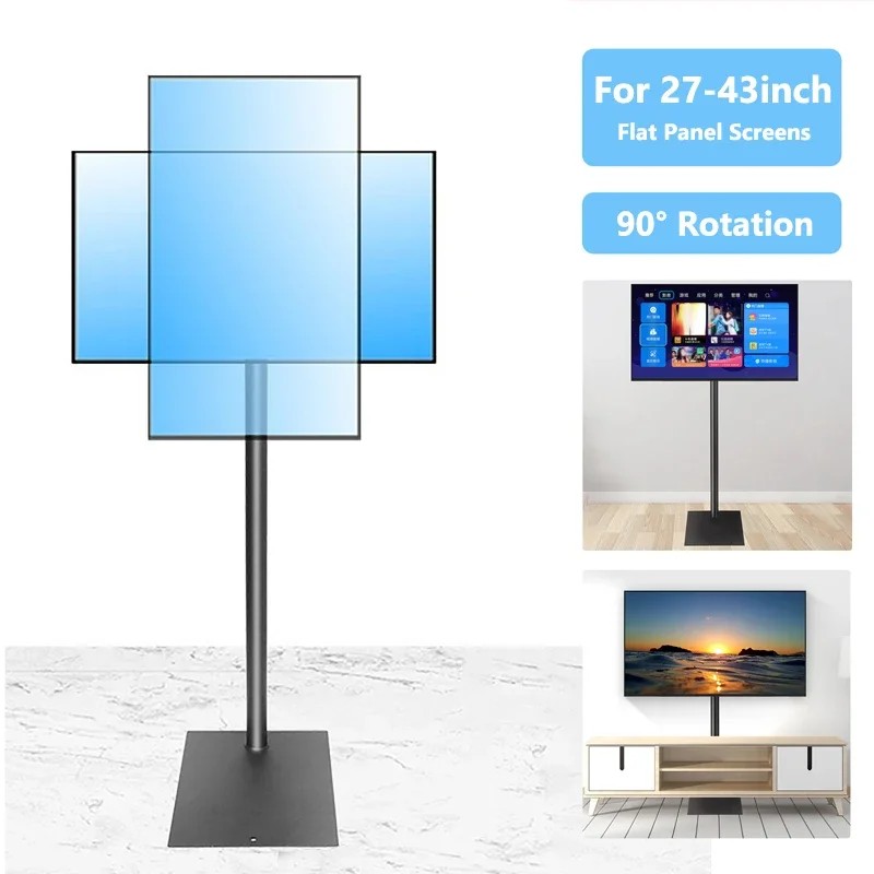Mobile TV Floor Stand Tall TV Mount Bracket Height Adjustable Free Standing for 27-43 inch Flat Pane