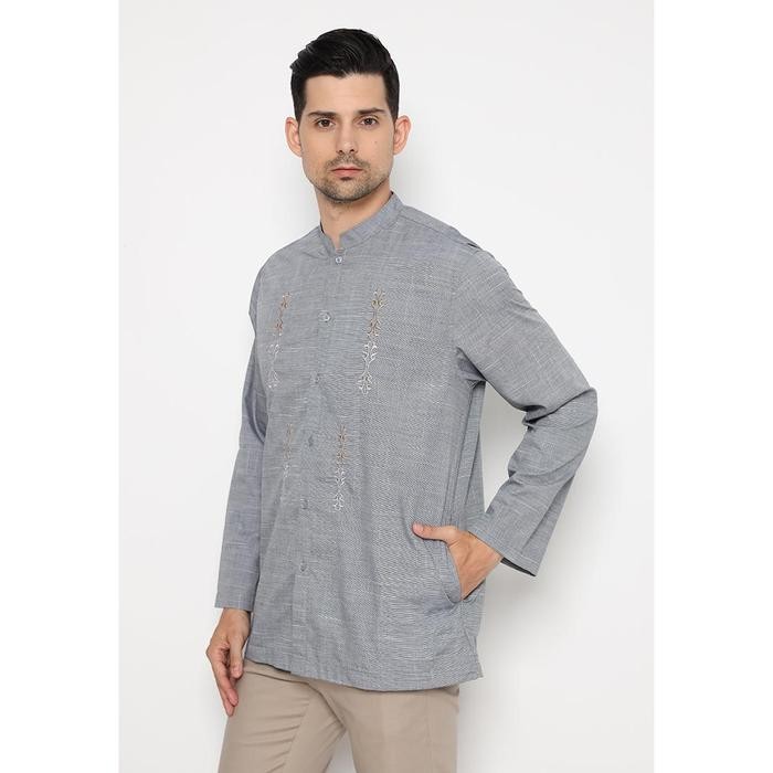 Elhaz- Jobb Ajmal Baju Koko Pria Lengan Panjang Regular Fit Abu-Abu