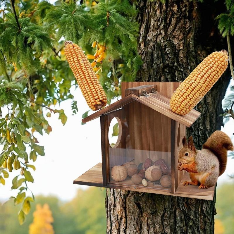 Squirrel Feeder Box Wooden Outside Feeding House Squirrel Feeder Large Waterproof Feeder Box Funny T