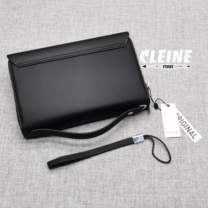Jual Handbag Clutch Pria Lacoste Leather Black Grid 002 Diskon