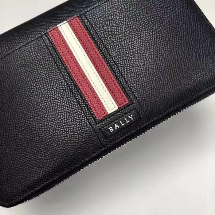 Tas pria Bally TINGER clutch bag leather rough two zipper red stripe