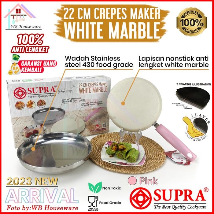 Supra Crepes Maker Whie Marble Pink / Wajan Kwalik Anti Lengket