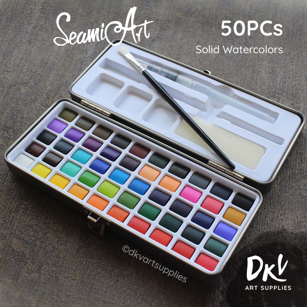 

Seamiart 50 / 72 / 90 Warna Colors Solid Watercolor Cat Air Tin Box Set