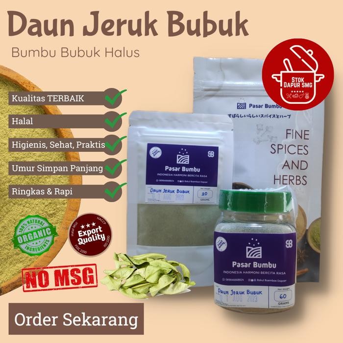 

siap kirim] Pasar Bumbu Daun Jeruk Bubuk / Lime Citrus Leaves Powder Pouch Refill 20gr 50gr 100gr