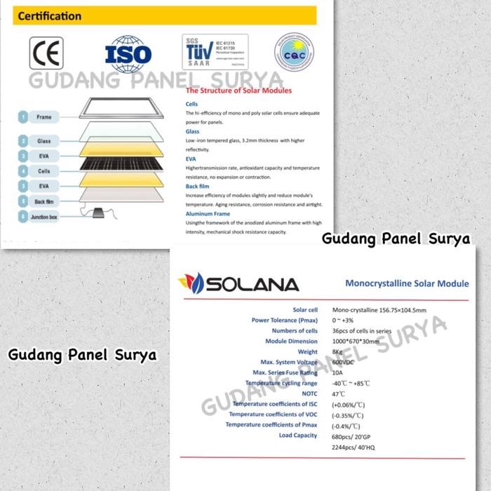 Panel Surya Solar Panel Solarcell SOLANA MONO 100WP 100 WP