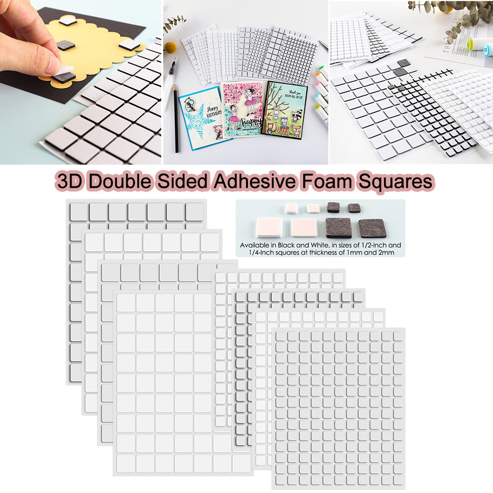 

6 Sheets Black White 3D Double Sided Adhesive Foam Square 1-2Mm Permanent Sticky Dimensional