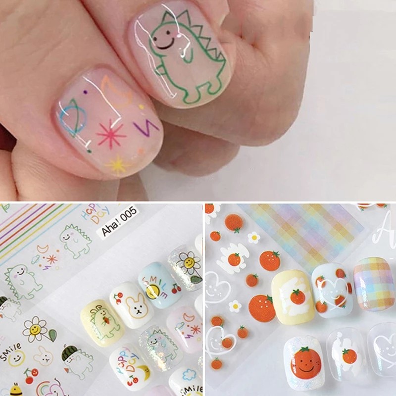

1Pc Cartoon Kawaii Dinosaur Bear Animal Nail Art Sticker Rabbit Floret Ultra-Thin Japanese Decal