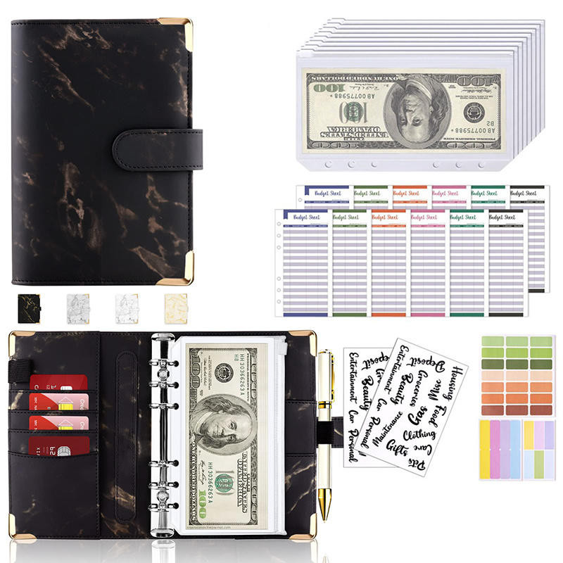 

A6 Money Saving Organizer Pu Leather Budget Binder Marble Notebook Budgets Planner Envelope Office