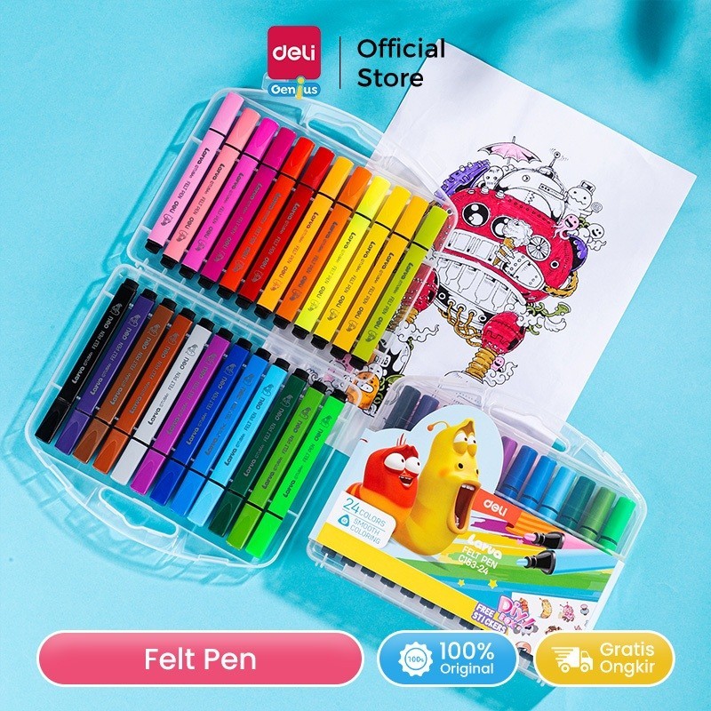 

Deli Larva Felt Pen / Spidol Warna 12/24 Warna Triangular Mudah Dicuci EC153