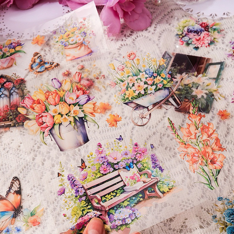 

(6AA) sticker book buku kiss cut motif bunga pohon kupu rumah deco taman garden house home flower