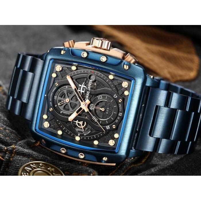DISKON jam tangan  Evans Jayden Jam Tangan Pria 9550 Rantai Stainless Steel Kaca Sapphire