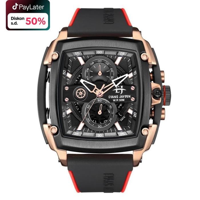 DISKON jam tangan !! Evans Jayden Jam Tangan Pria 9553 Rubber Silicon Kaca Sapphire Chronograph