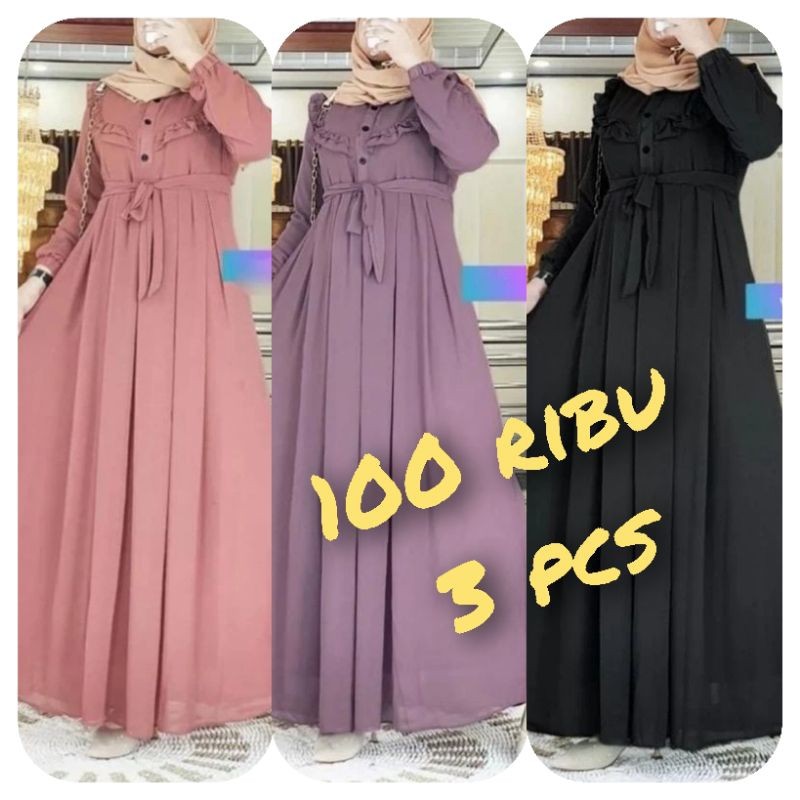 PROMO / Gamis Lebaran Termurah Gamis Saudah Maxy Terlaris 100 Ribu Dapat 3 Pcs