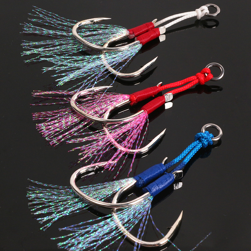 TEASER 10pcs/lot Professional Saltwater High Carbon Jigging Twin Assist Hook Carp Ice Fishing Snap C