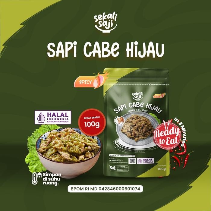 

Lauk Saji Sapi Cabe Hijau 100gr Makanan Lauk Pauk Mateng Tahan Lama Halal Sekali Saji