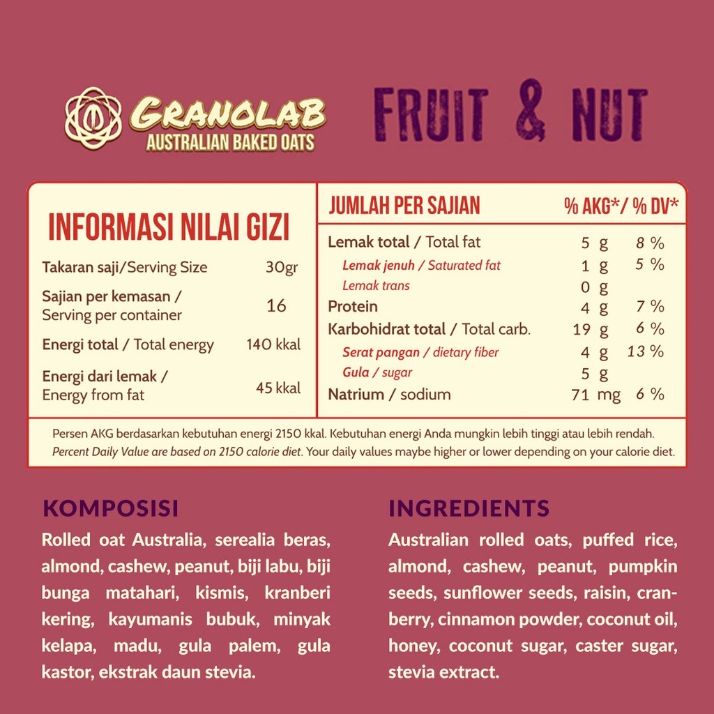 

Granola 500 gr Fruit & Nut - Granolab Muesli
