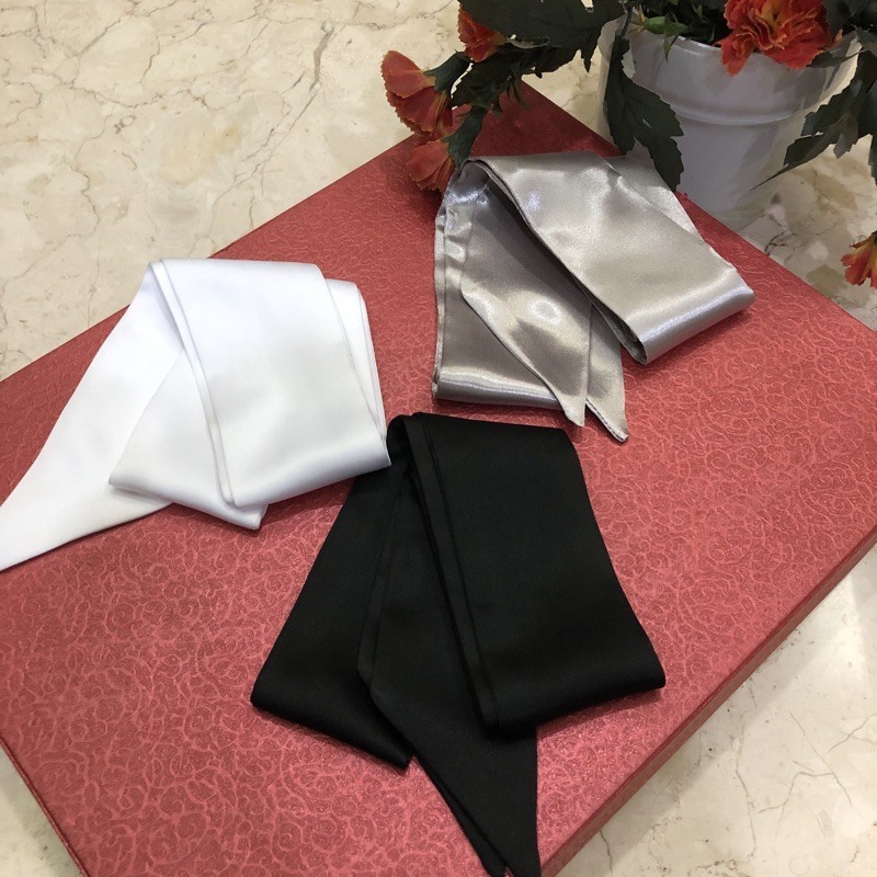 Scarf Kecil Korea / Syal / Aksesoris Tas - Monochrome + Colour Hitam Putih Abu Cokelat Emas