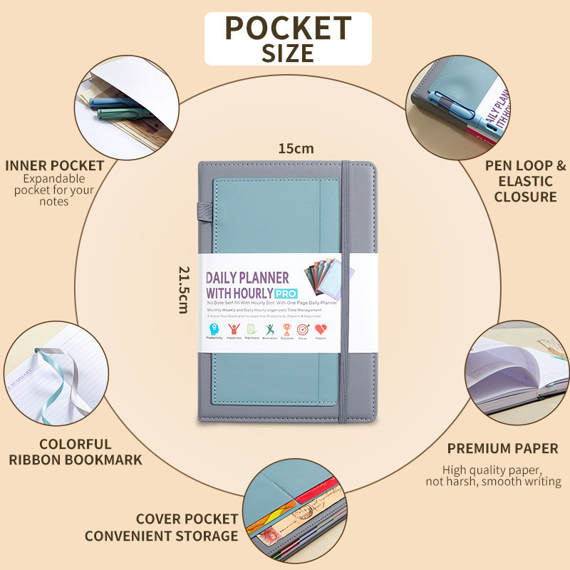 

400pages 2025 Planner with Practical Stickers, Undated Daily Weekly Organizer,Leather Cover with