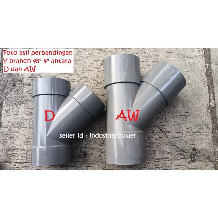 Cabang Y branch 45 Rucika 4" 4 inch in sambungan PVC ada AW atau D Kode 1104