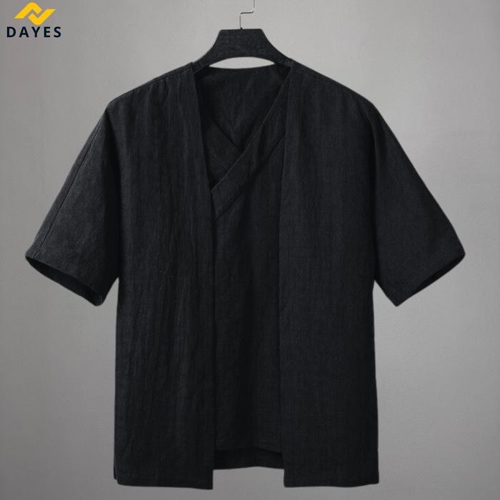 Modo- Dayes Kobe Shirt Kemeja Pria Hakama Pakaian Jepang Pria Men'S Cotton Linen Baju