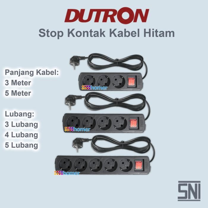 PREMIUM DUTRON stop kontak stopkontak colokan hitam listrik 2 3 4 5 lubang lobang panjang kabel asli