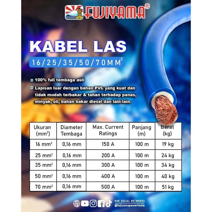 PREMIUM KABEL LAS 16MM FULL TEMBAGA FUJIYAMA KABEL LAS TEMBAGA 16 MM