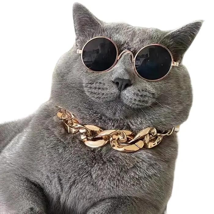 Kalung Hewan Peliharaan Anjing Kucing fashion Rantai Emas