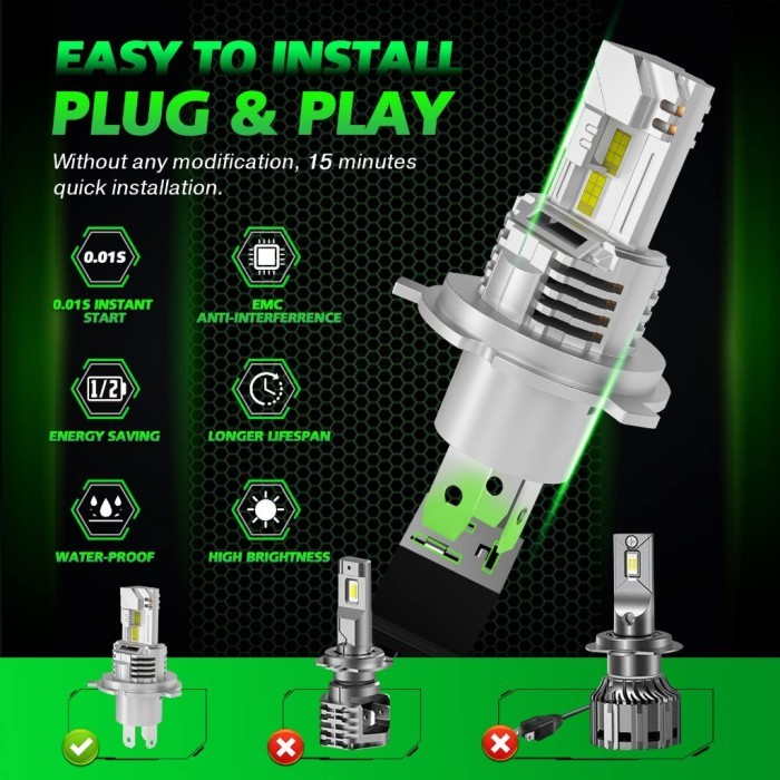 Xstorm 2Pcs H4 Led Car Bulb Headlht 100W H1//H7/9005/9006/ Hi/Low Beam