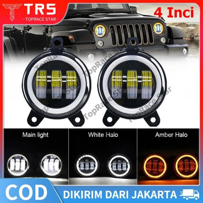 2Pcs Lampu Foglamp Led Mobil Universal Lampu Foglamp Led Daymaker 4 Inch 3 Lensa Full Ring 2 Warna