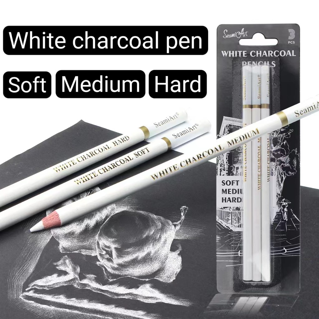 

3Pcs White Highlight Charcoal Pencils For Sketching Painting Drawing Standard Highlight Carbon Pens