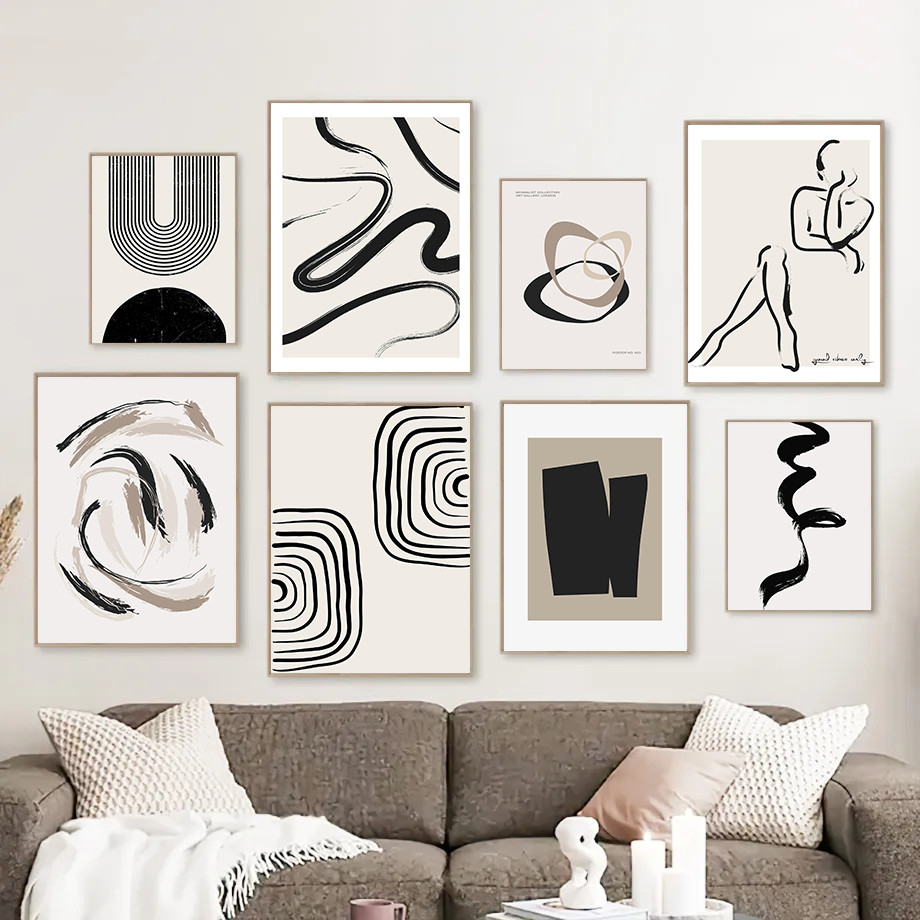 

Nordic Bohemian Line Art Black Beige Minimalism Classic Retro Poster Canvas Paintings Wall Art