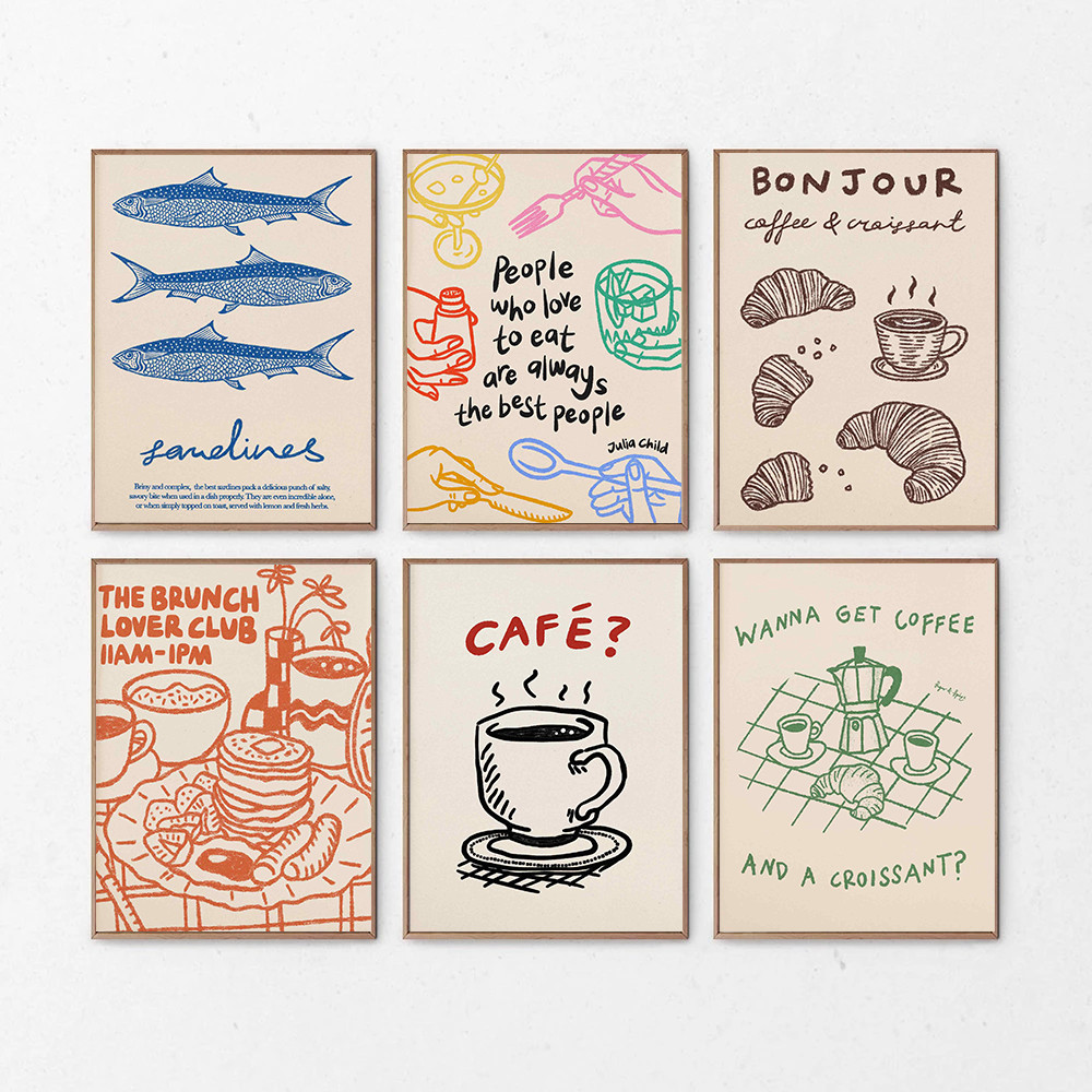 

Hand Drawn Prints French Food Sketch Wall Art Dinner Party Poster Canvas Kitchen Sayings Dining