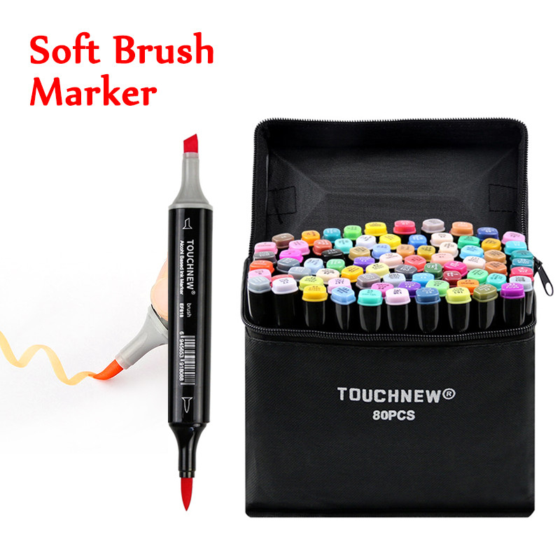 

Touchnew 6-168 Colors Soft Brush Markers Pen Dual Tips Alcohol Based Markers Set For Manga Drawing